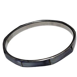 Elegant Silver Tone Mother Of Pearl Octagonal Bangle Bracelet Minimalist Jewelry